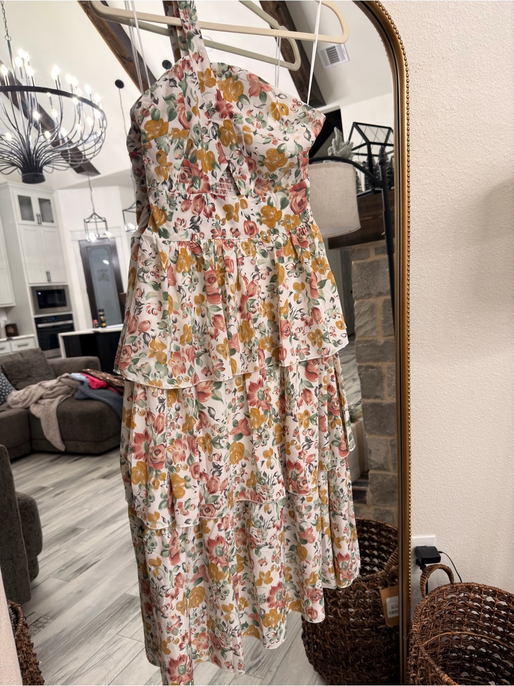 Showpo- Caro Midi Dress One Shoulder Tiered Floral, US 4